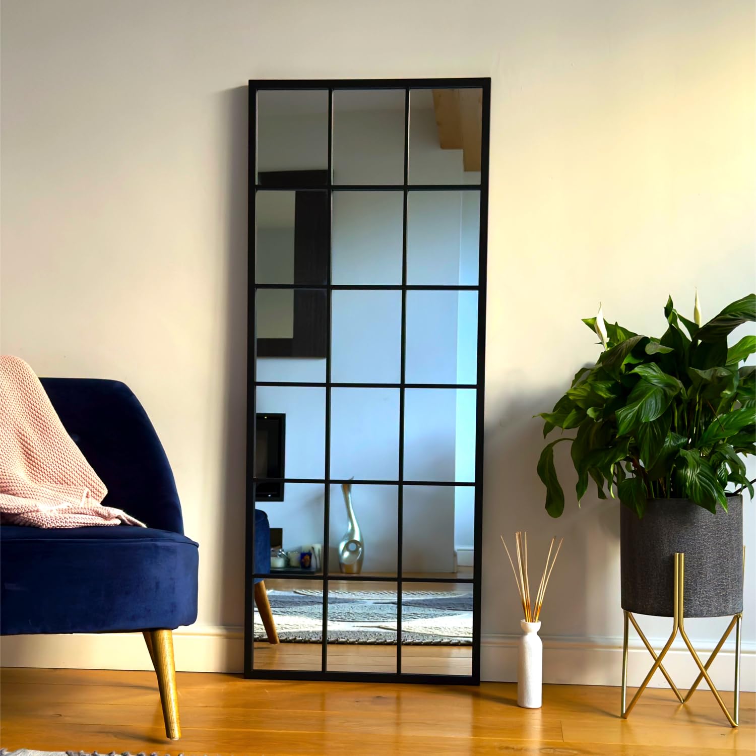 Jobu | Full Length Black Mirror - 150cm x 60cm home | Large Rectangle Modern Wall & Standing Mirror with Lattice Design for Bathroom, Bedroom, or Hallway | Kyo