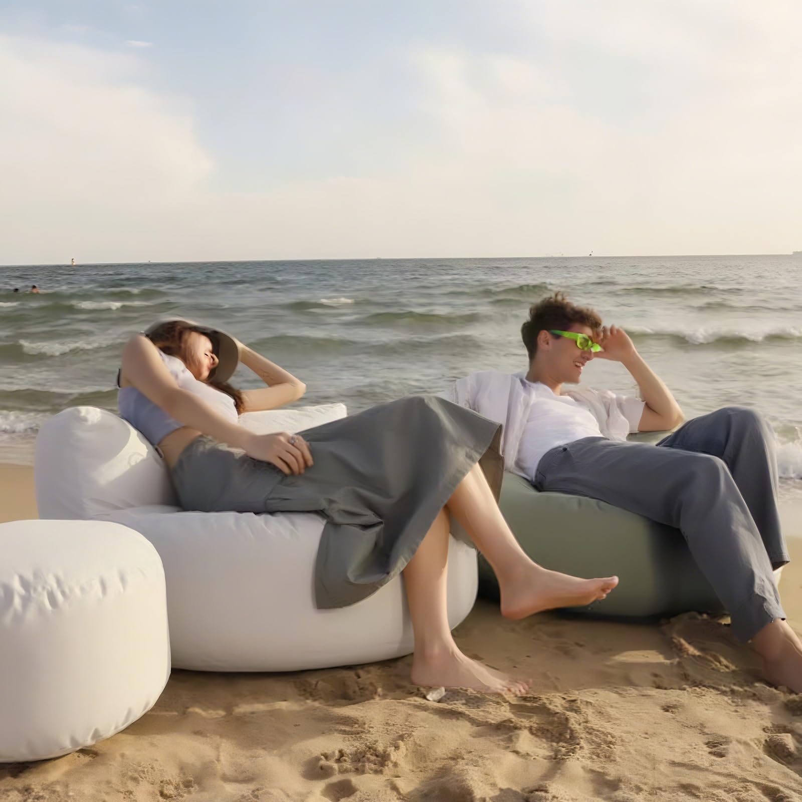 Wodoodporny pokrowiec na krzesło do siedzenia - przenośna miękka sofa na zewnątrz i szezlong - idealny do ogrodu, na plażę, kemping, przy basenie i do salonu, zielony (bez wypełnienia)