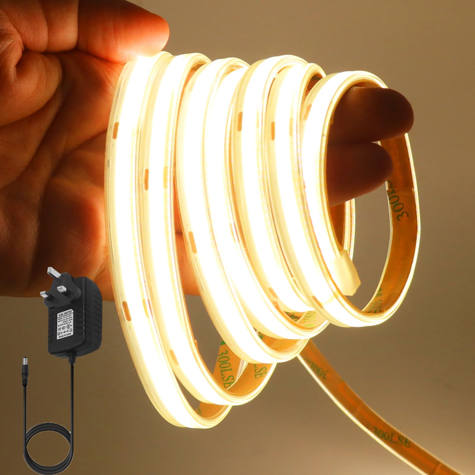 KAFULA 24V COB LED Light Strip [4m, Warm White 3000-3500K], 480 LEDs/m IP65 Waterproof Flexible LED Fairy Light CRI90+, Double-Sided Adhesive Installation, can be Cut Every 5cm, Home Decoration