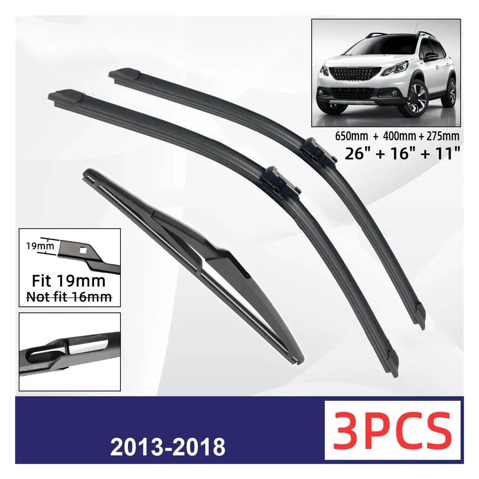 Tergicristalli Spazzole Tergicristallo Per Peugeot 2008 2013-2018 Spazzole Tergicristalli Anteriori E Posteriori In Gomma Morbida Parabrezza Auto 26“+16”+11"(6 wipers)
