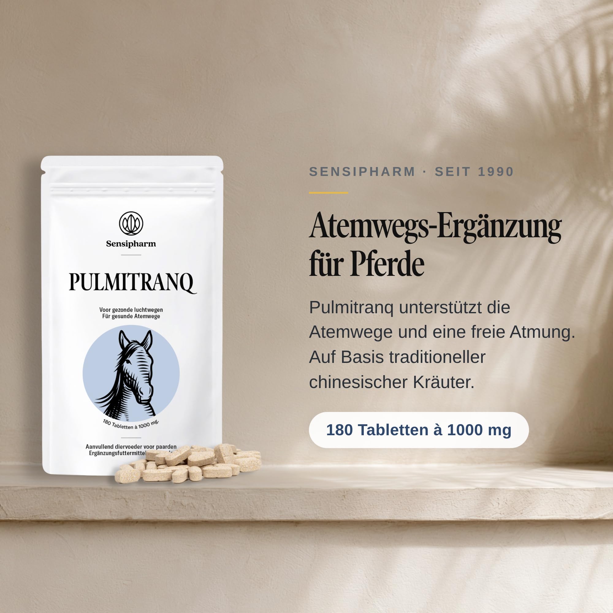 Pulmitranq Pferd - Kräuter für Atemwege & Lunge - 180 Tabl. | Freies Atmen bei Staub, Heu und Stallluft, für Sportpferde und Ponys, chinesische Tradition