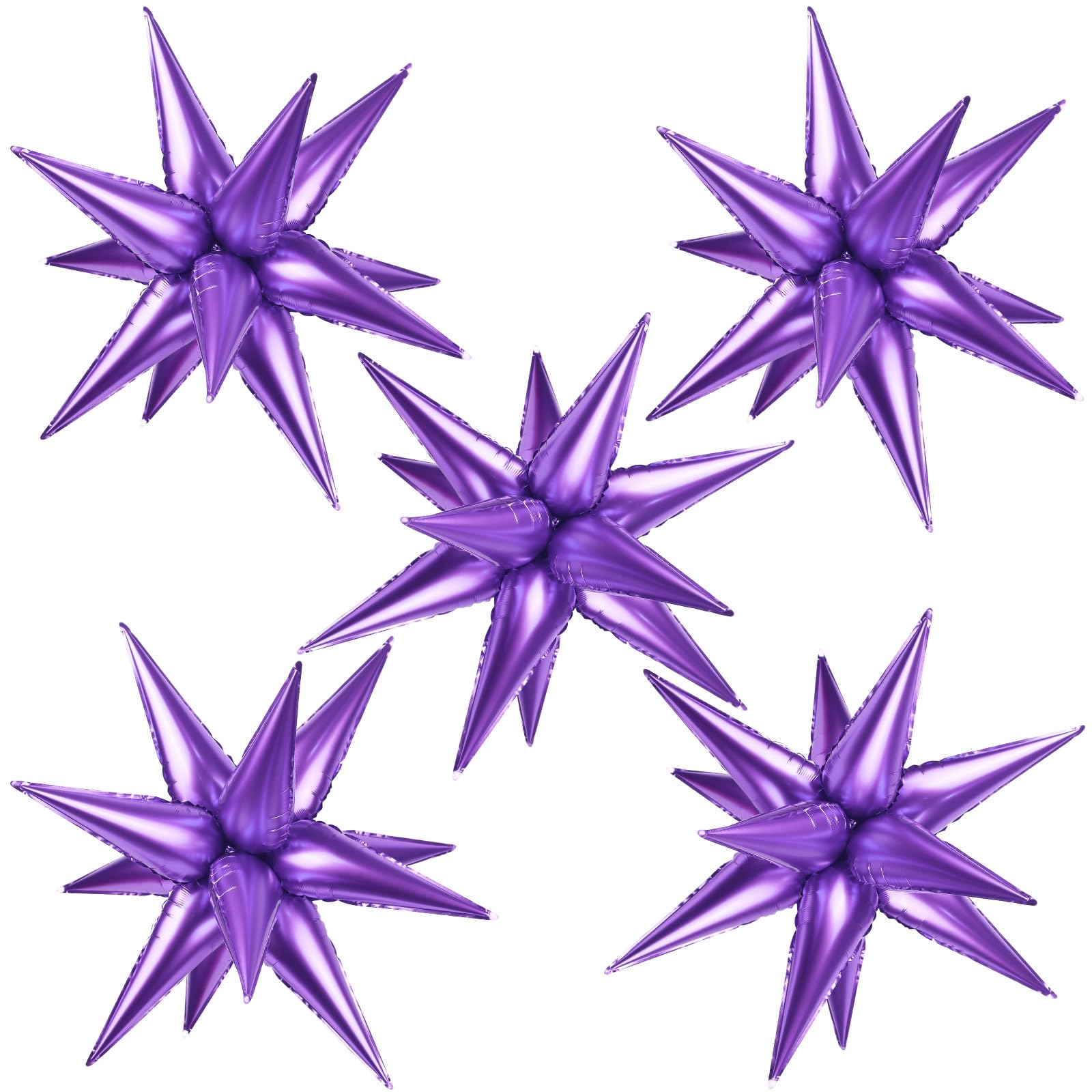 60 Pcs Star Foil Balloons Explosion 12 Point Cone Balloon Magic Balloon Large for Wedding Anniversary Backdrop Birthday Party Decorations (Purple)