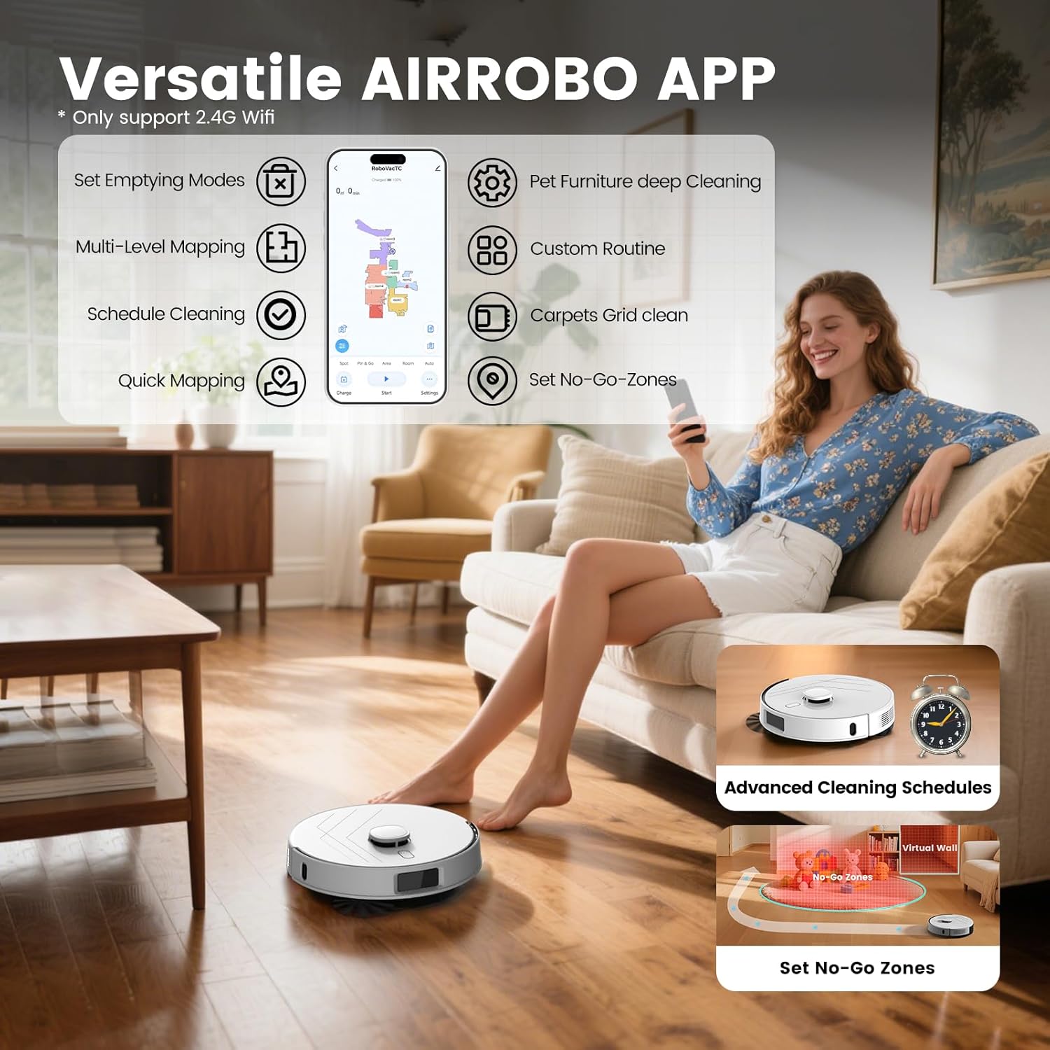 AIRROBO T30+ Robot Vacuum and Mop, Self-Emptying, 6000PA Suction, Proactive Intelligence Avoidance, APP ＆ Voice Control, LiDAR Navigation, Perfect for Pet Hair, Hard Floor,Carpet