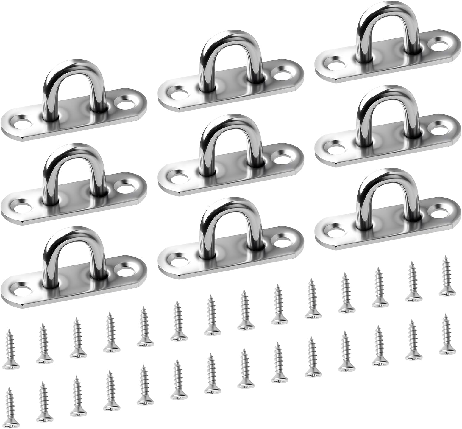 12 Pack M5 Pad Eye Plate Ceiling Hooks Stainless Steel Oblong Eye Plate Heavy Duty Hooks and Eyes U Shape Staple Hardware Ring Loop with Screws for Wall Ceiling Hanging Mount Suspension