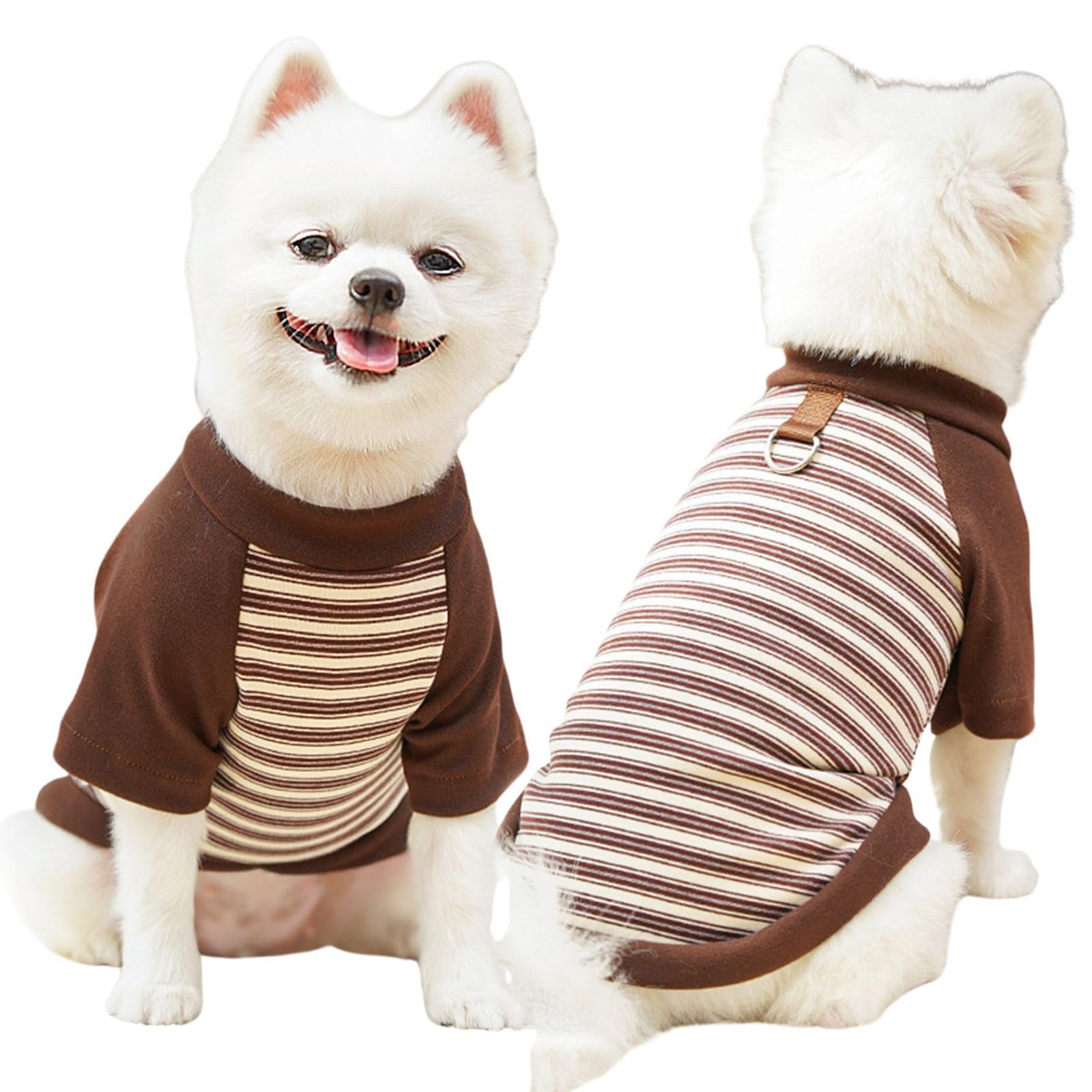 Dog Jumper - Striped Dog Sweatshirts with D Ring, Soft Warm & Lightweight Pullover for (1-40kg) Dogs, Basic Pets Outfit for Chihuahua Schnauzer Shih Yorkie French Bulldog (Brown,XXL)
