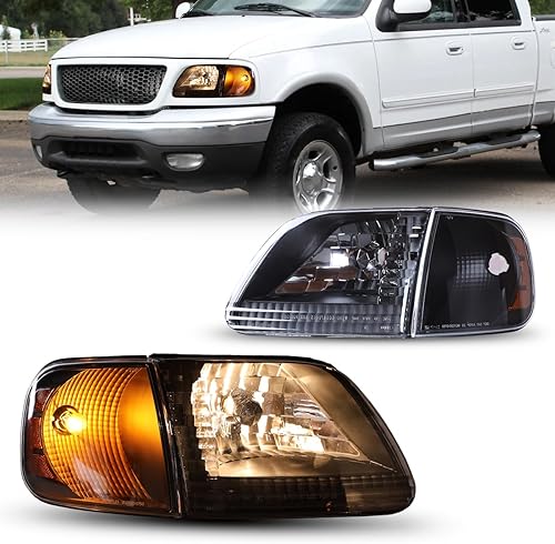 ROXX Conjunto de faros delanteros con luces de esquina para Ford F150 1997-2003 y Ford Expedition 1997-2002Para Ford F250 Light Duty 1997-2003, par