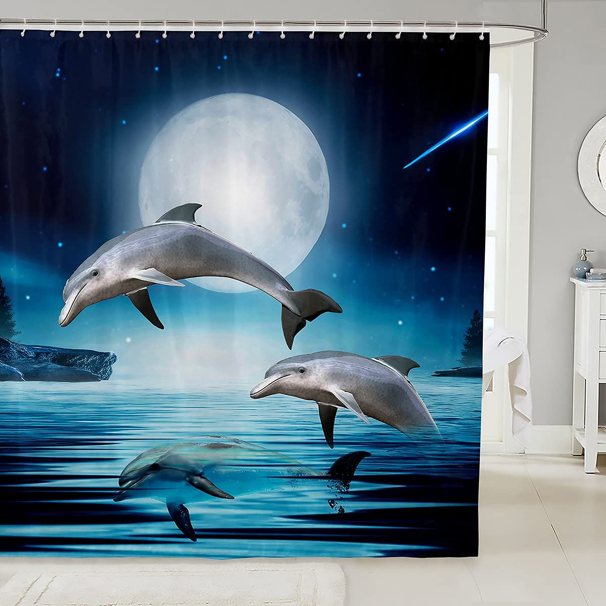 Tenda Doccia Bambini Con Delfini Arcobaleno - Impermeabile 182x182cm Per Bagno Marino - Foto 5