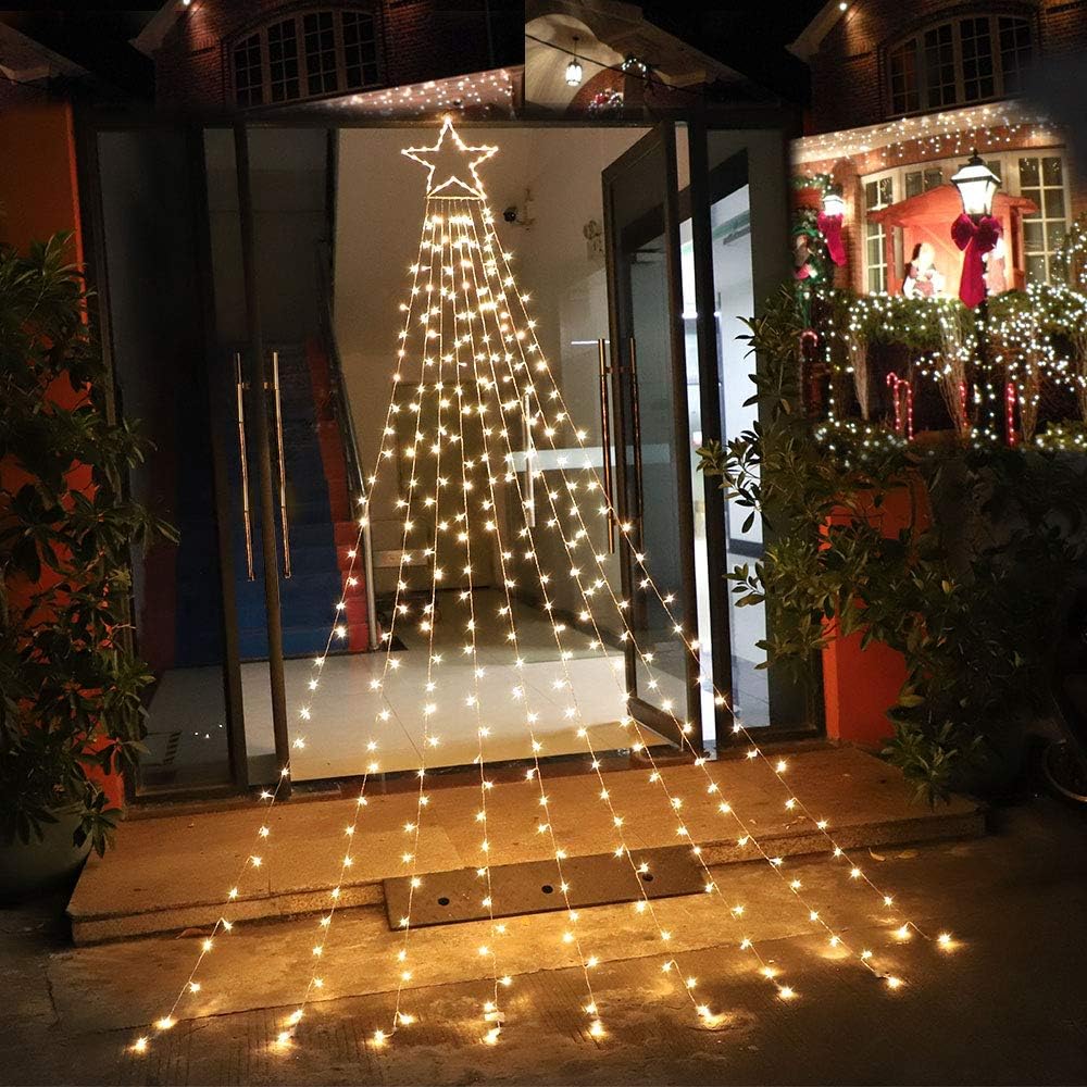 Christmas Decorations, Outdoor Christmas Star Lights, 320 LED Christmas String Lights [8 Modes& Waterproof] for Halloween Xmas New Year Holiday Birthday (Iron-Warm White)