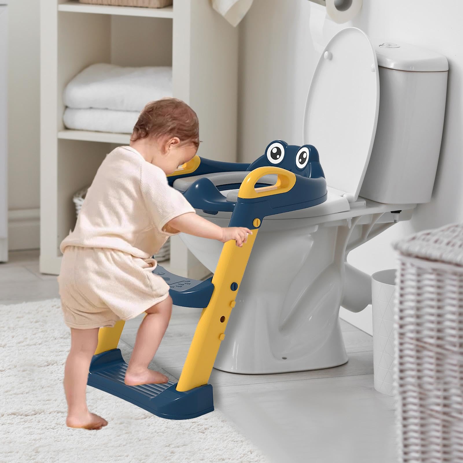 Sedile per addestramento al vasino con sgabello, con gradini, sedile per | WC per bambini, sedile antiscivolo, sgabello portatile, per allenamento sicuro per e bambini piccoli