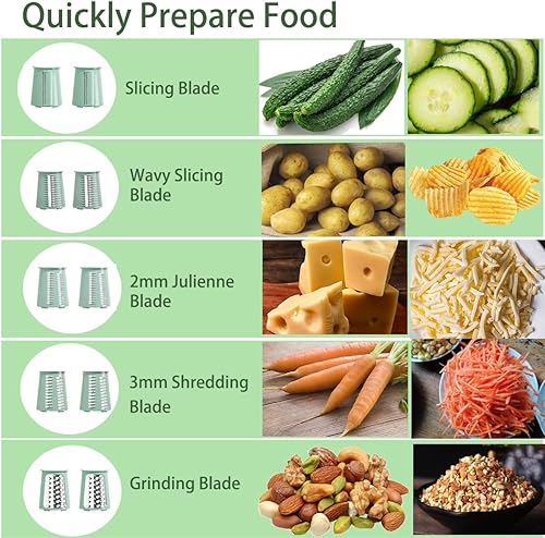 Miniatura 2 de Rallador de queso rotativo, rallador de queso 5 en 1 con asa, cuchillas inoxidables reemplazables, cortador de queso y verduras, utensilios de