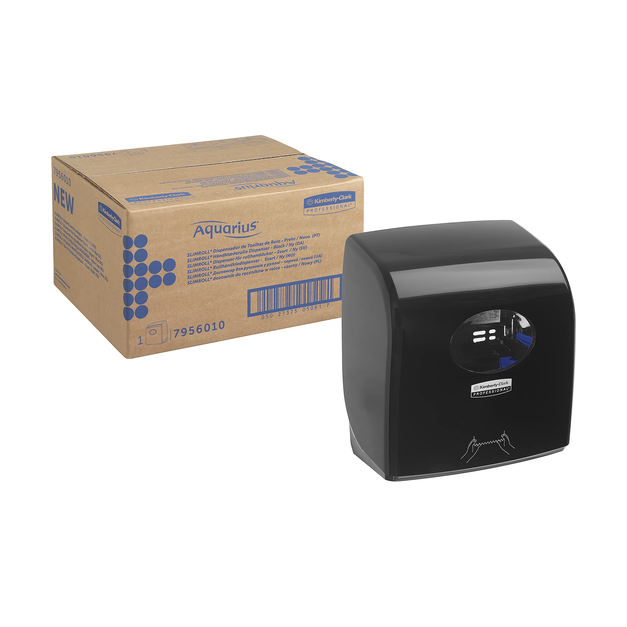 Aquarius Dispensador de Toallas Secamanos en Rollo Slimroll 7956, Negro, Montaje en Pared