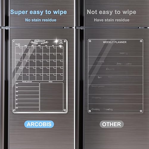 Miniatura 6 de ARCOBIS Calendario acrílico magnético para refrigerador, calendario mensual y semanal transparente de 12 x 16 pulgadas con 6 marcadores, 1 soporte