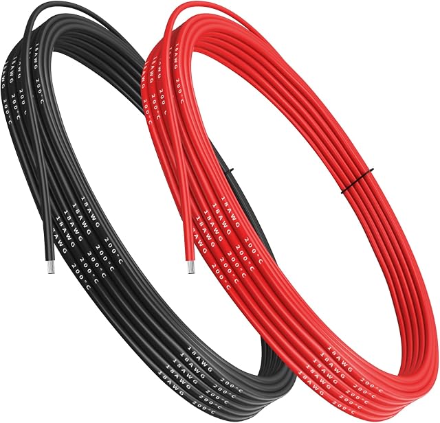 Makerfire 18 Gauge Silicone Wire, 18 AWG Electrical Cable 5M [2.5m Black and 2.5m Red], Flexible 150 Strands 0.08 mm of Tinned Copper High Temperature Wire for RC Car, Marine, Drone, etc