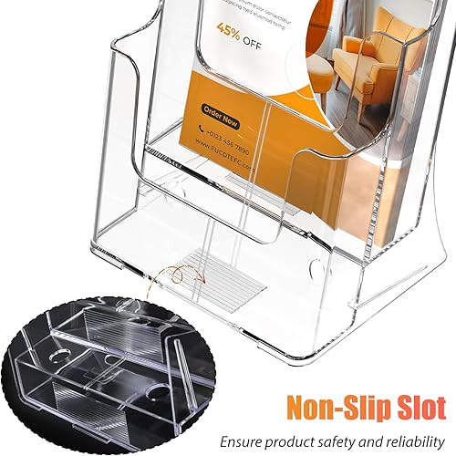 Miniatura 5 de Soporte acrílico para folletos de 8.5 x 11 pulgadas y 4 x 9 pulgadas, soporte transparente de 2 niveles para revistas, soporte para folletos de