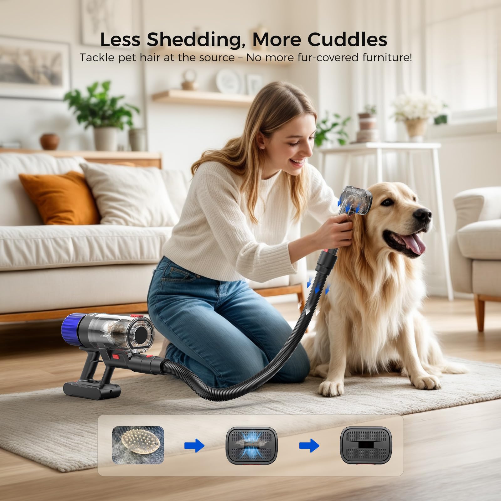Teendow Cordless Vacuum Cleaner, 50 Minutes Runtime Stick Vacuum for Pet Hair, 500W Powerful Suction, Rechargeable, Lightweight, Handheld Vacuum Versatile for Carpet, Hard Floor, Carbon Black