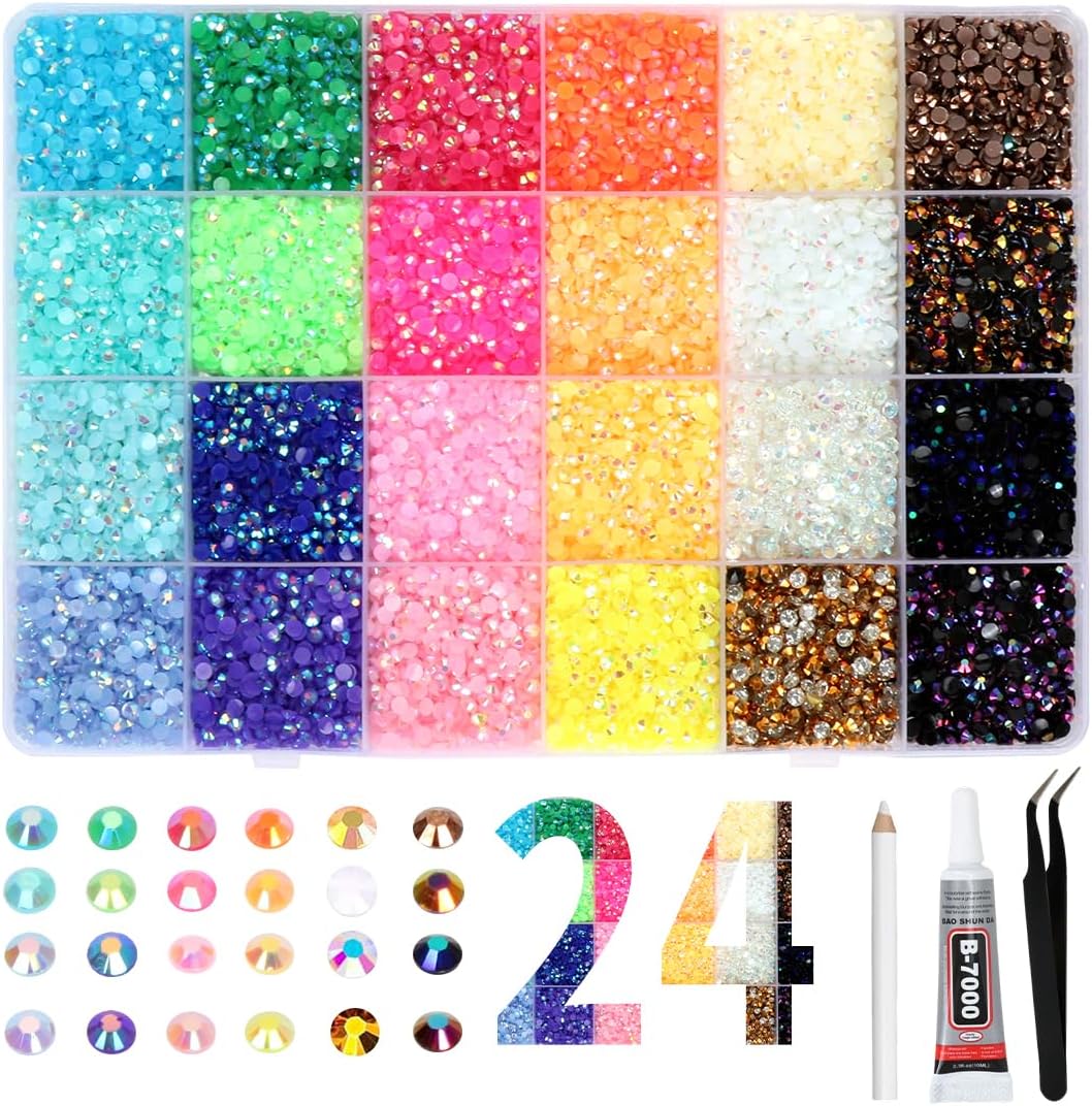 24000 kryształków górskich, 3 mm płaskie okrągłe błyszczące paznokcie, 24 kolory żywica Bedazzling zestaw z pęsetą długopis i klej, para Manualidades, Ropa, etui na telefony komórkowe, ramki na