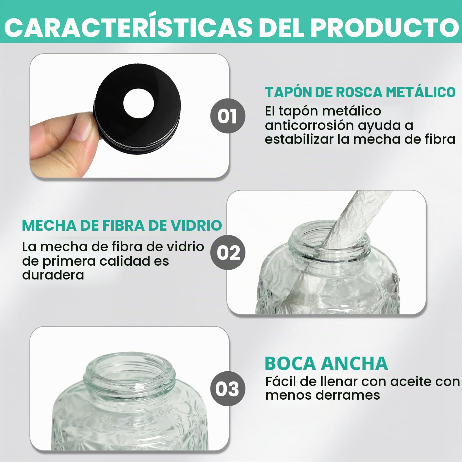 Paquete de 2 antorchas de cristal para lámpara de aceite de citronela para patio al aire libre con mechas y tapa
