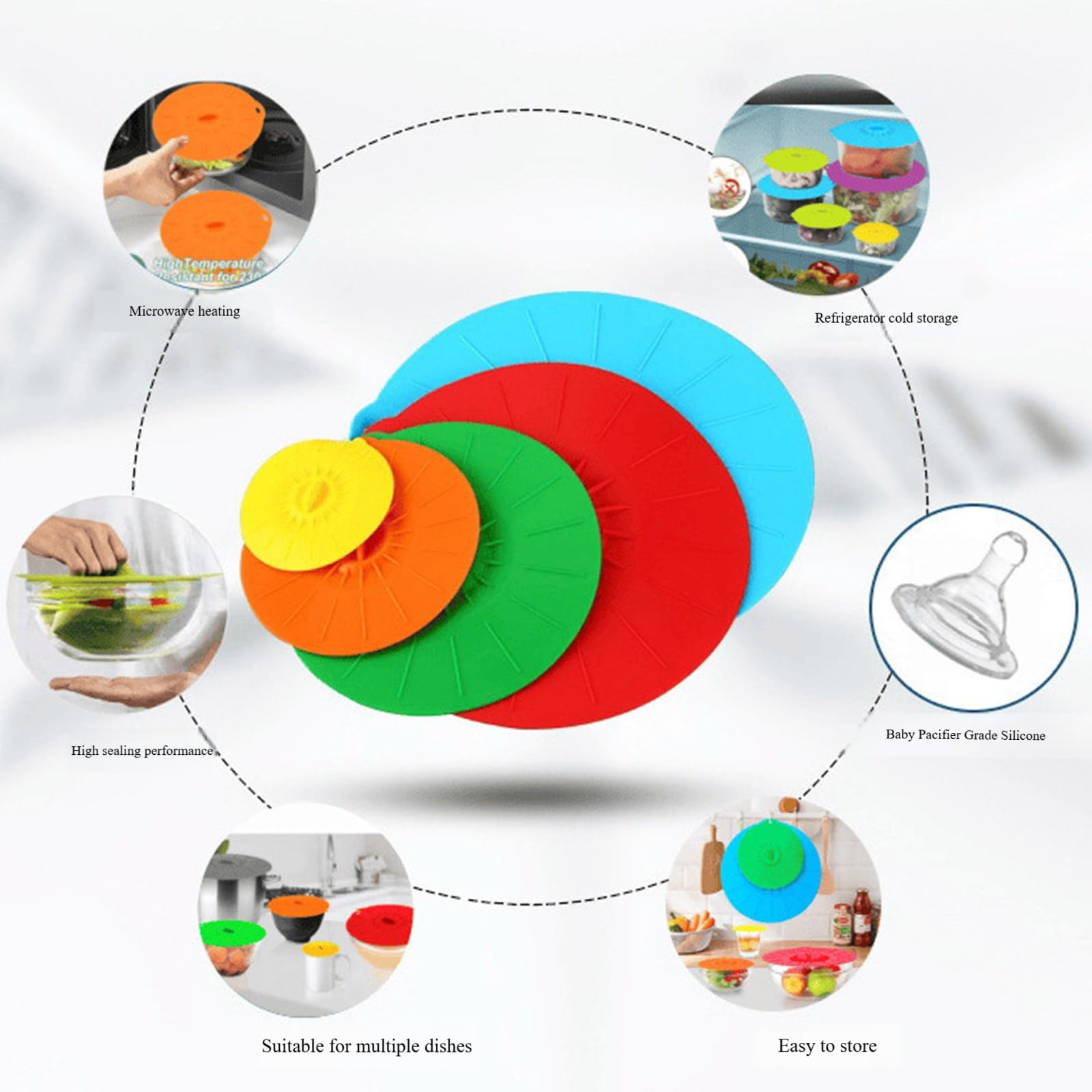 10 fundas de silicona para cuencos, sellado a prueba de fugas para sobras, microondas, congelador, fácil de limpiar, tapas de silicona resistentes para conservación de alimentos