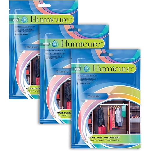 Humicure Moisture Absorber Hanging Bag Prevents Mould & Fungus, Dehumidifier Humidity Control with 1 Litre Absorption Capacity (3, Classic)