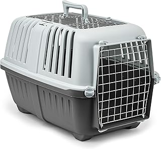 lionto Plastic Dog Transport Box with Metal Grid, 58.5 x 35.5 x 40 cm, Transport Box with Practical Locking System and Carry Handle, Also Suitable for Cats and Small Animals, for Pets up to 15 kg, product image