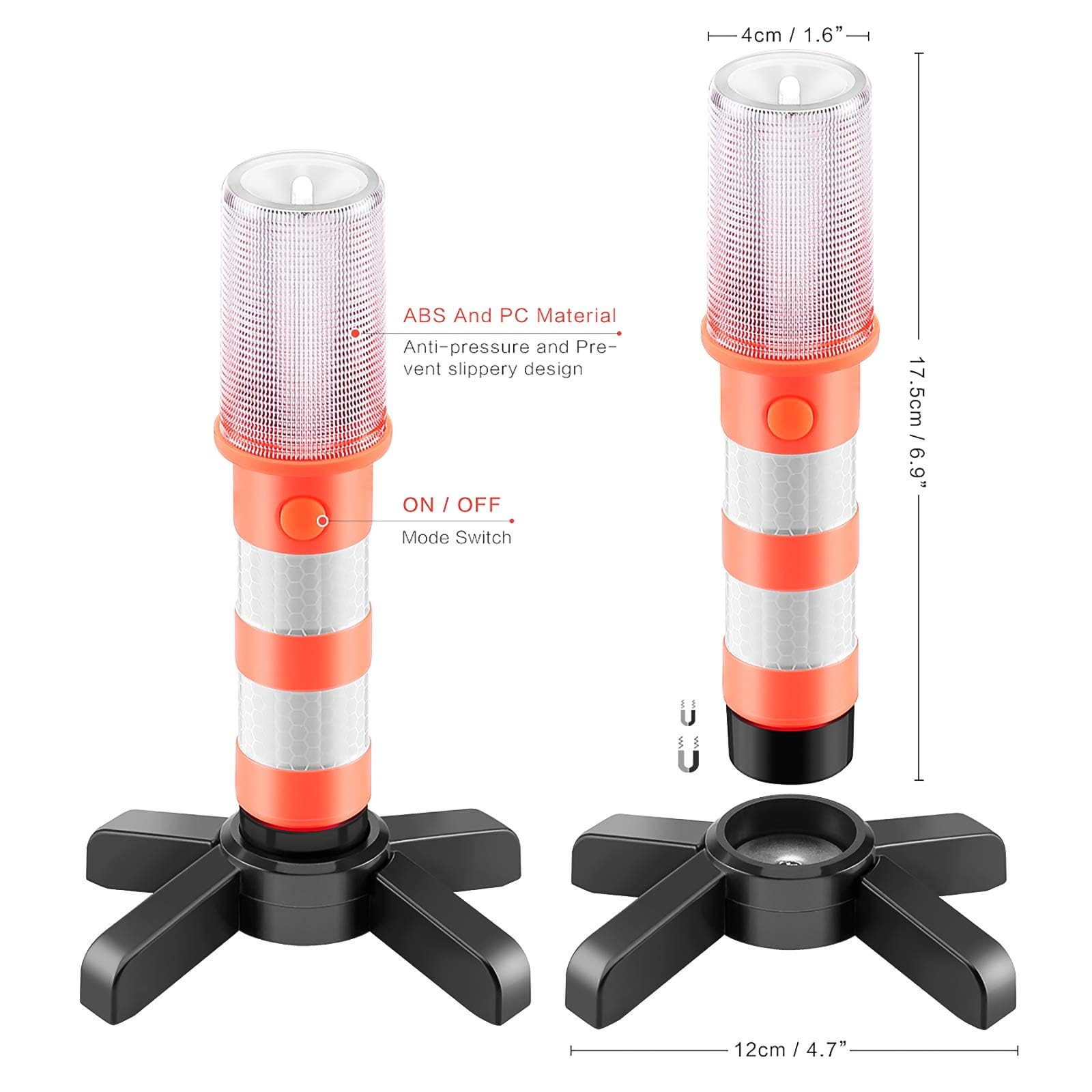 Set di luci di emergenza a LED, luce rossa per autostrada, luce di sicurezza, lampada da campeggio, alternativa al triangolo di sicurezza, 2 luci (4 pezzi)