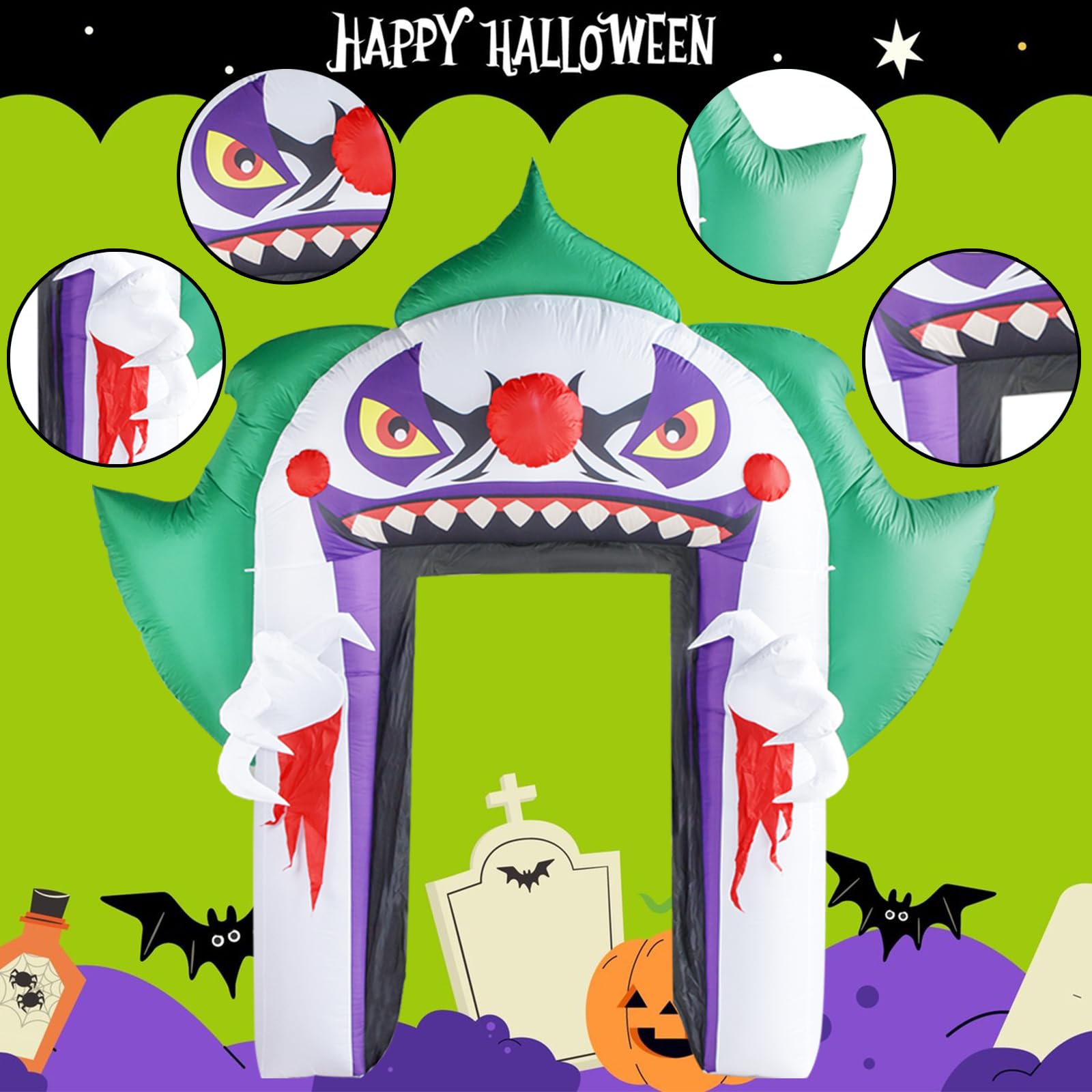 Nervure 10FT Halloween Inflatables Clown Archway - Halloween Inflatable Outdoor Decorations with LED Lights - Giant Halloween Arch Blow Up Yard Decorations for Outdoor Garden Lawn Party Decor