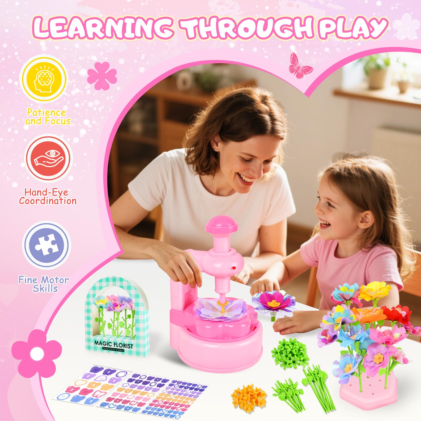 FORMIZON Activité Manuelle Enfant, Bricolage Kit Fabrication de Fleurs Tissu, Jouet Fleurs pour Enfant 3 Ans+, DIY Flower Making Bouquet Anniversaire Noël Cadeau Fille 4 5 6 7 8 9 10 Ans