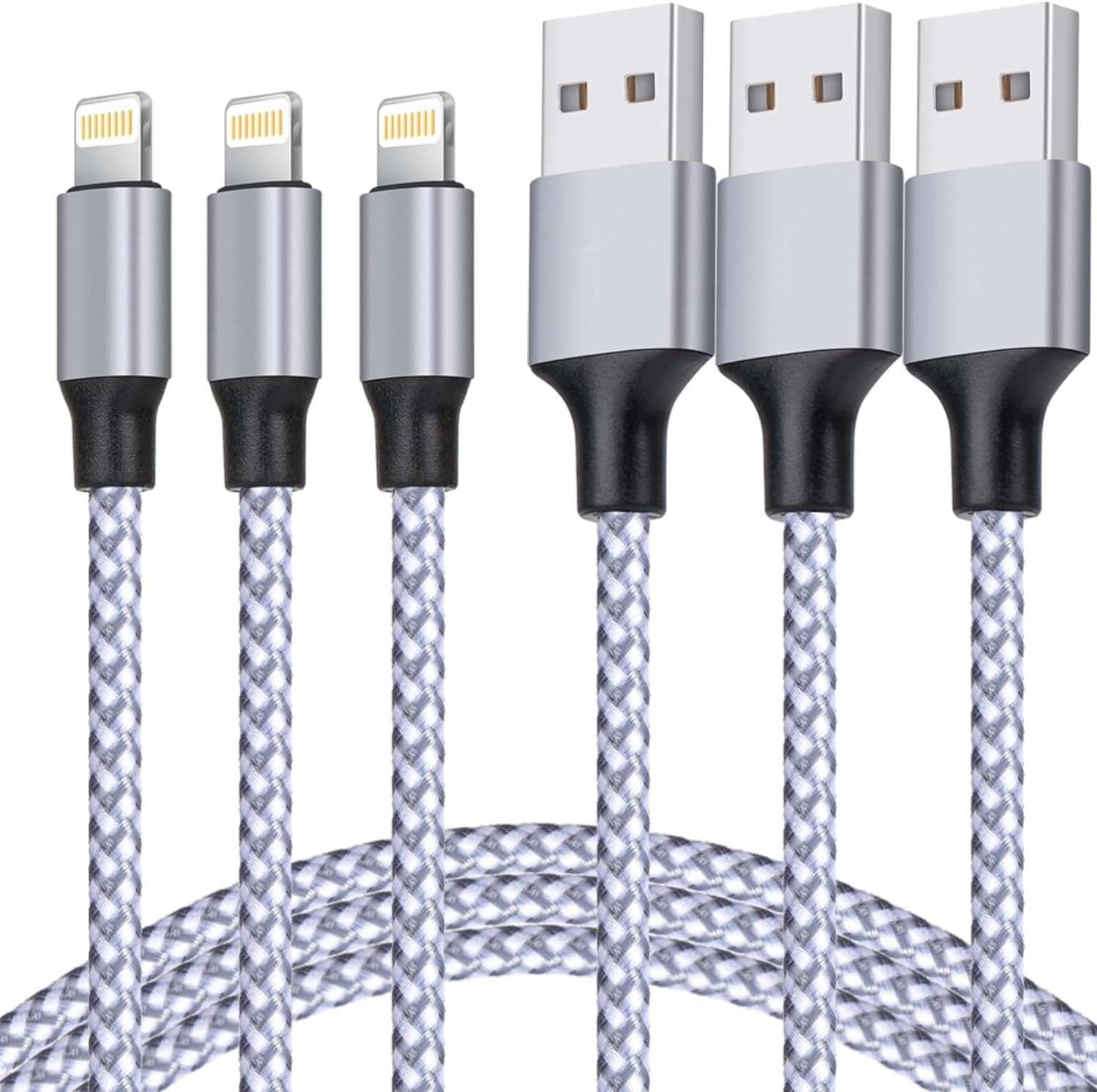 Takagi iPhone Ladeger t, Lightning-Kabel, mit Nylon umflochten, 3er-Packung, 1.8 m, Kabel f r schnelles Laden und Hochgeschwindigkeits-Datensynchronisation, kompatibel mit iPhone 11, 5S, iPad