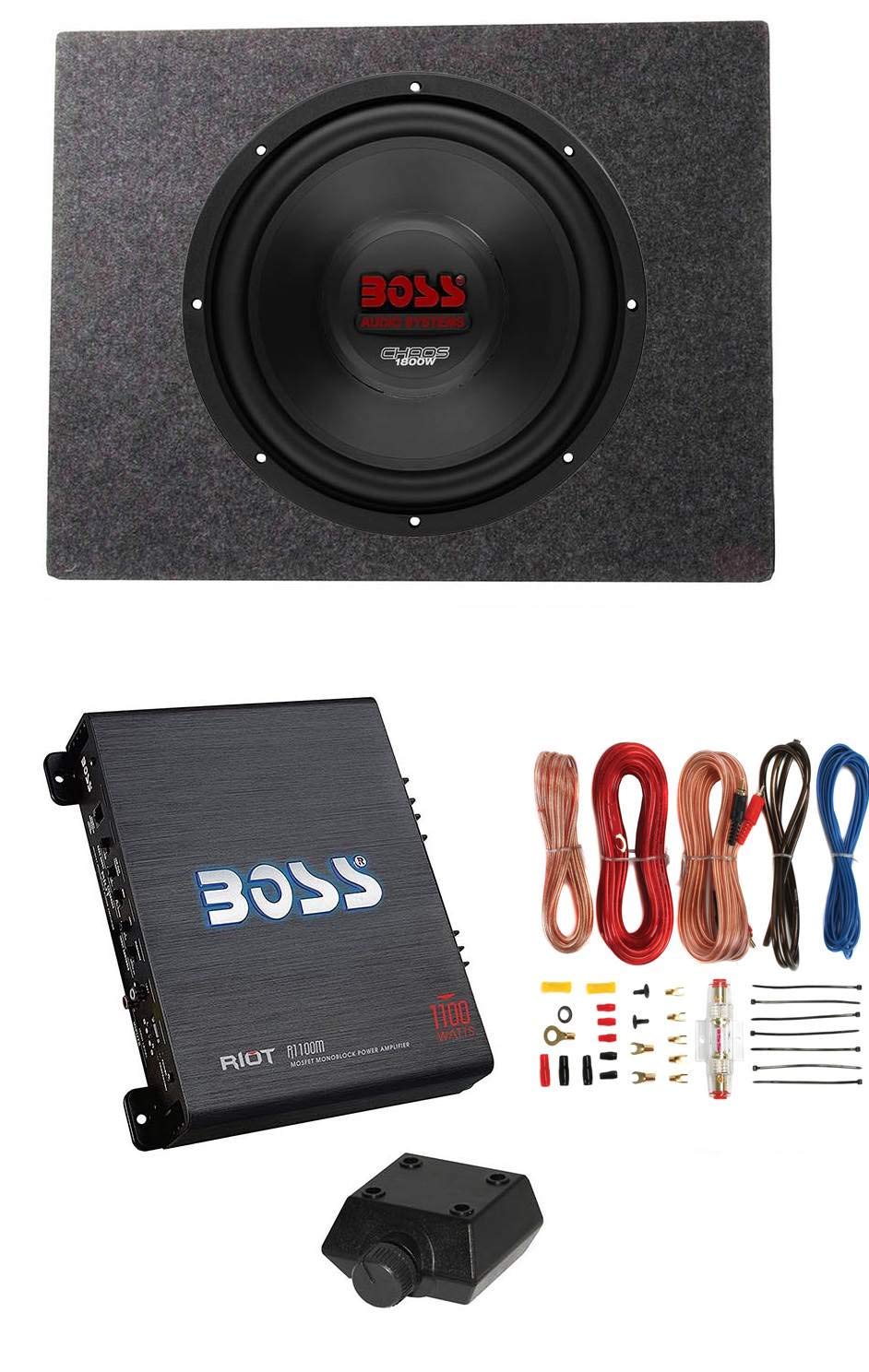 Buy Boss 12" 1800W 4 Ohm Subwoofer w/Sealed Sub Box + Riot 1100W
