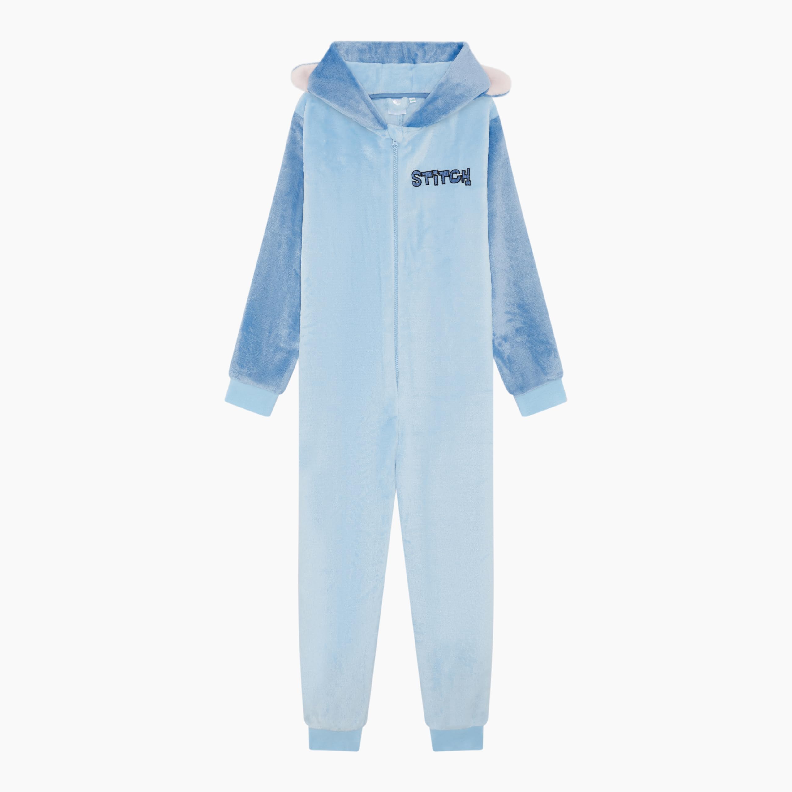 Disney Combinaison officielle Stitch à capuche en polaire avec oreilles 3D pour fille, pyjama tout en un confortable, bleu, âge 5-13 ans
