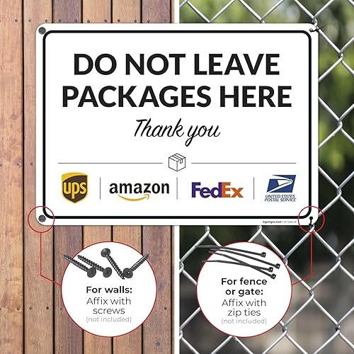 Vista 659 de Cartel de entrega del paquete, letrero de instrucciones de entrega, 10 x 7 pulgadas, aluminio 040 libre de óxido, resistente a la decoloración