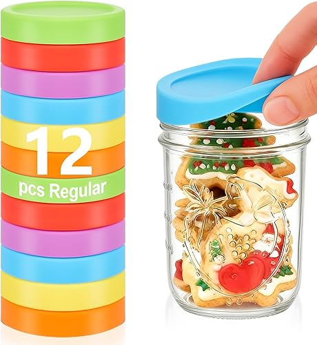 12 tapas de boca regular de silicona para frascos, tapas gruesas a prueba de fugas para frascos Mason de boca regular, tapas grandes reutilizables