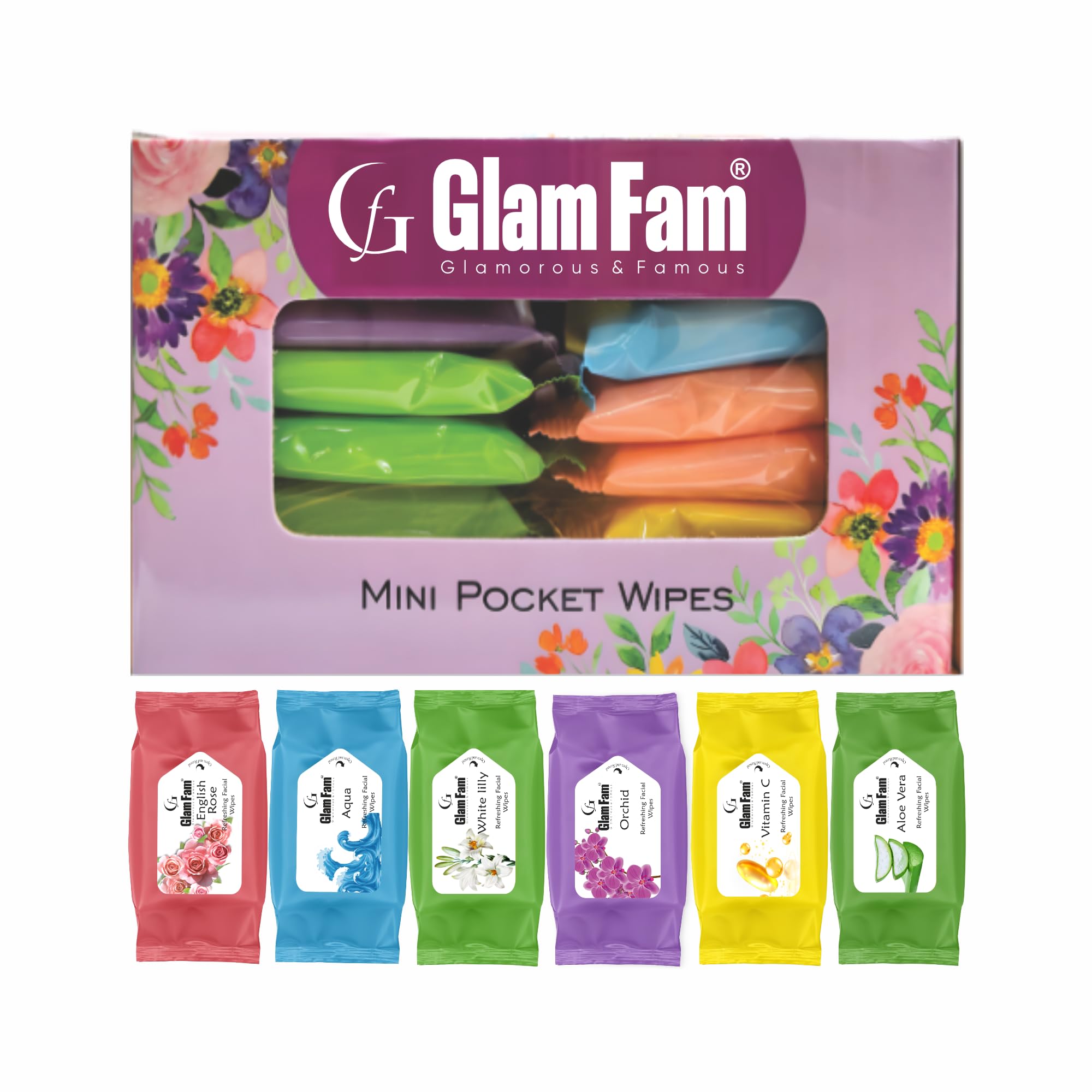 Glam Fam Mini Pocket Wipes, 6 Fragrances, Multi-Coloured Pack-image-17