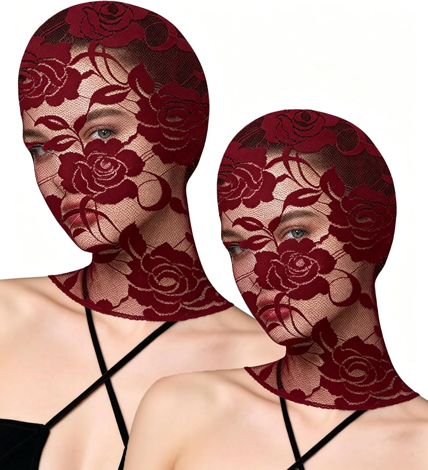 Womens Lace Mask Full Face Mask Masquerade Party Hollow Out See Through Lace Hood