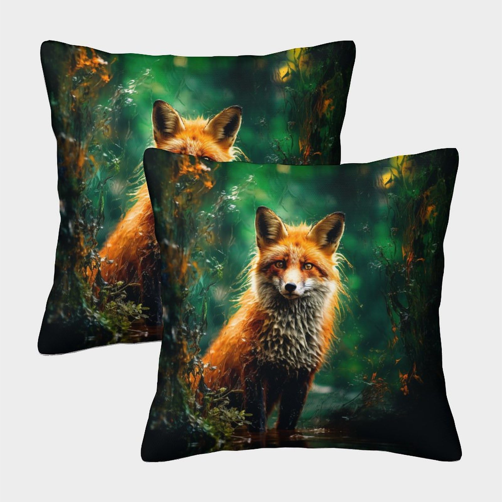 Mefese Fox 3D Printed Throw Pillow Covers Forest Pillow Case Cushion Decorative Super Soft Pack Of 2 For Sofa Couch Bed 45X45cm