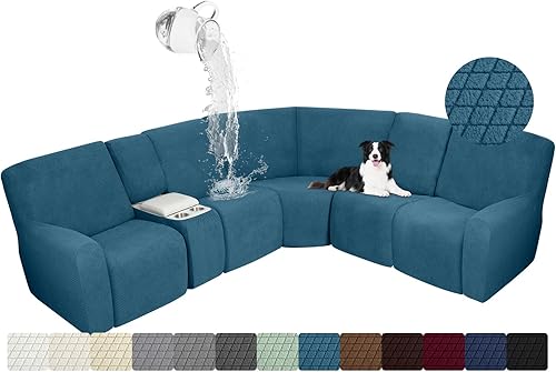 Miniatura 63 de ALIECOM Fundas impermeables para sofá seccional reclinable para sofá seccional reclinable elástico en forma de L, fundas de esquina lavables de