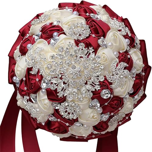 Miniatura 7 de Fiwisora Ramo de broche de 7 pulgadas, ramo de boda para dama de honor, rosa satinada, perlas artificiales, cintas de satén, hechas a medida, ramo