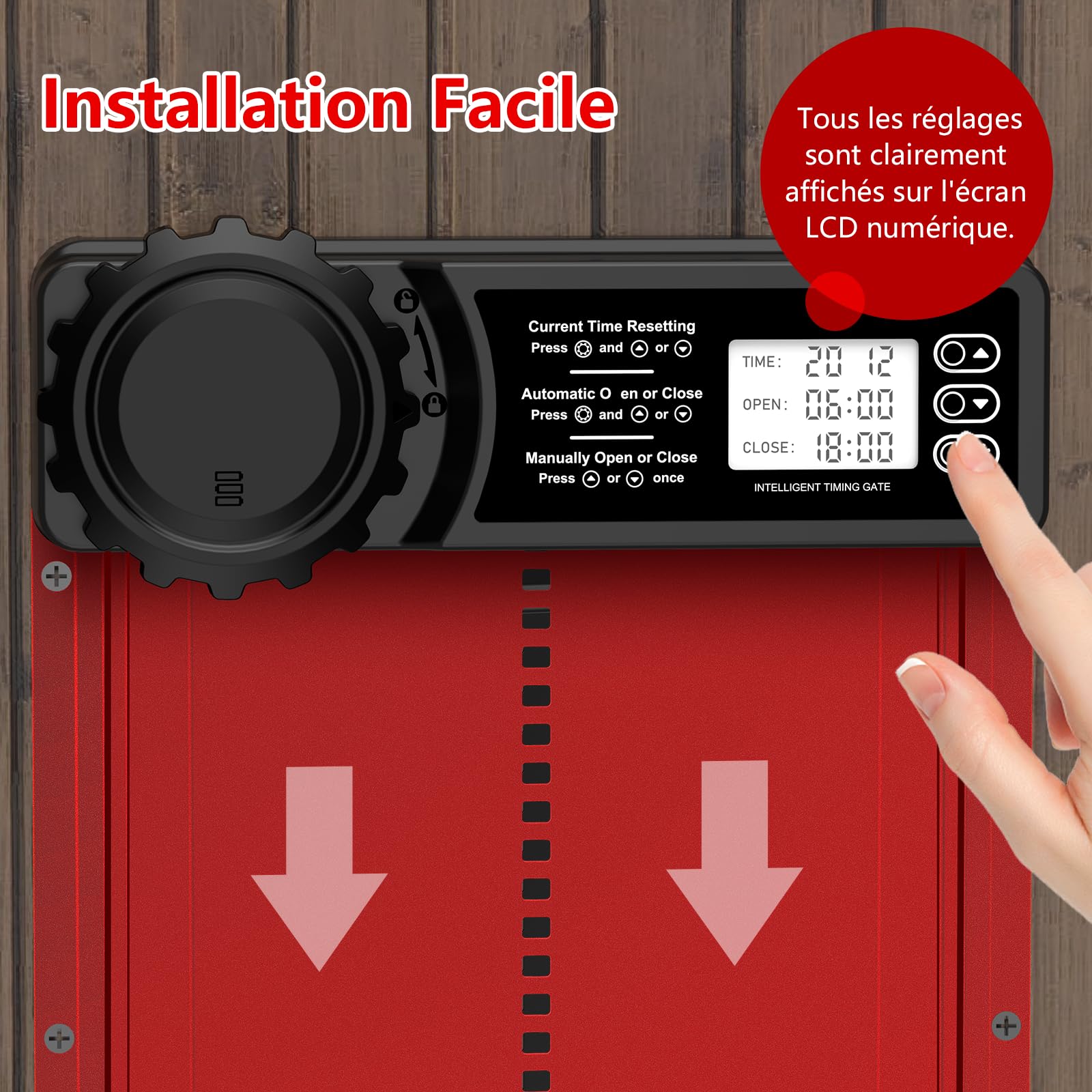 Porta Pollaio Automatico Batteria con Timer | Porta Automatica Pollaio in Alluminio con Display LCD Programmabile Impermeabile, Funzione Anti-pizzico, Apriporta Verticale