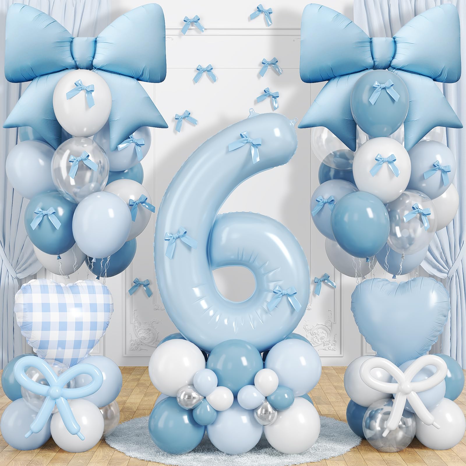 6th Birthday Decorations for Girl, Coquette Blue Bow Birthday Decorations