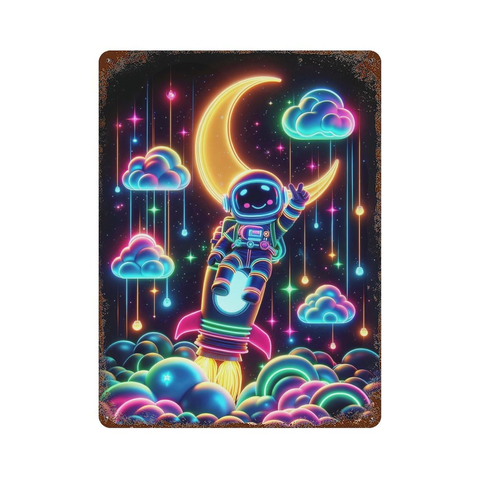 Garage Style NEON SPACE Vintage Rust Metal Sign 15.7"x11.8", Vintage Wall Decor for Bar And Workshop