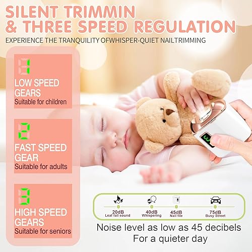 Miniatura 5 de Cortauñas eléctrico con luz LED, recortador de uñas recargable por USB, manicura de uñas de 3 velocidades para bebés, niños, personas mayores y