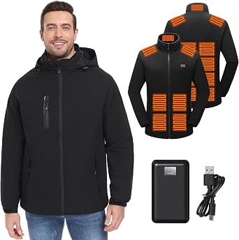 Mens 3-in-1 Heated Jacket with Battery, Waterproof Windproof Detachable Heating Jacket Coat for Winter Outdoor,M