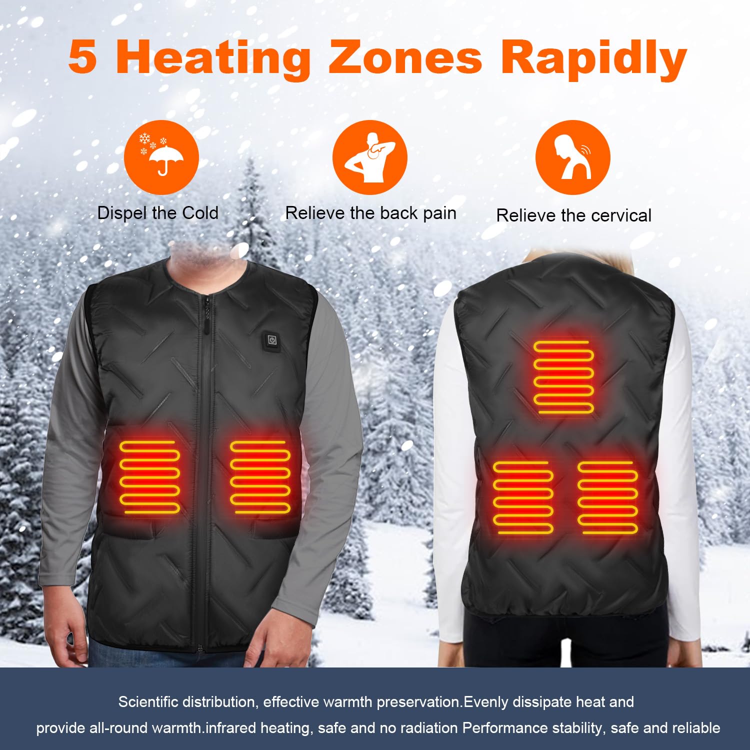 upstartech Gilet Riscaldato Uomo Donna, Moto Giubbotto Riscaldato Elettrico USB Lavabile con 3 Impostazione della Temperatura per All'aperto Lavoro, Pesca, Caccia e Campeggio (Senza Batteria)