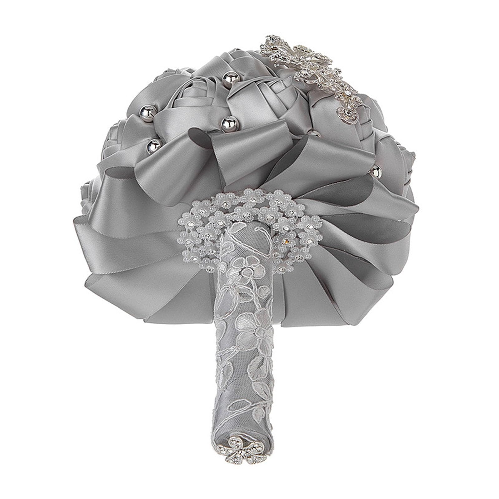 Bouquet Matrimoniale Artificiale In Raso, Ornamento Floreale Con Cristalli Luminosi, Stelo Rivestito In Pizzo, Fiore Nuziale Falso Riutilizzabile Per Shooting Di Fidanzamento, Matrimoni(Color:B-4 PCS)