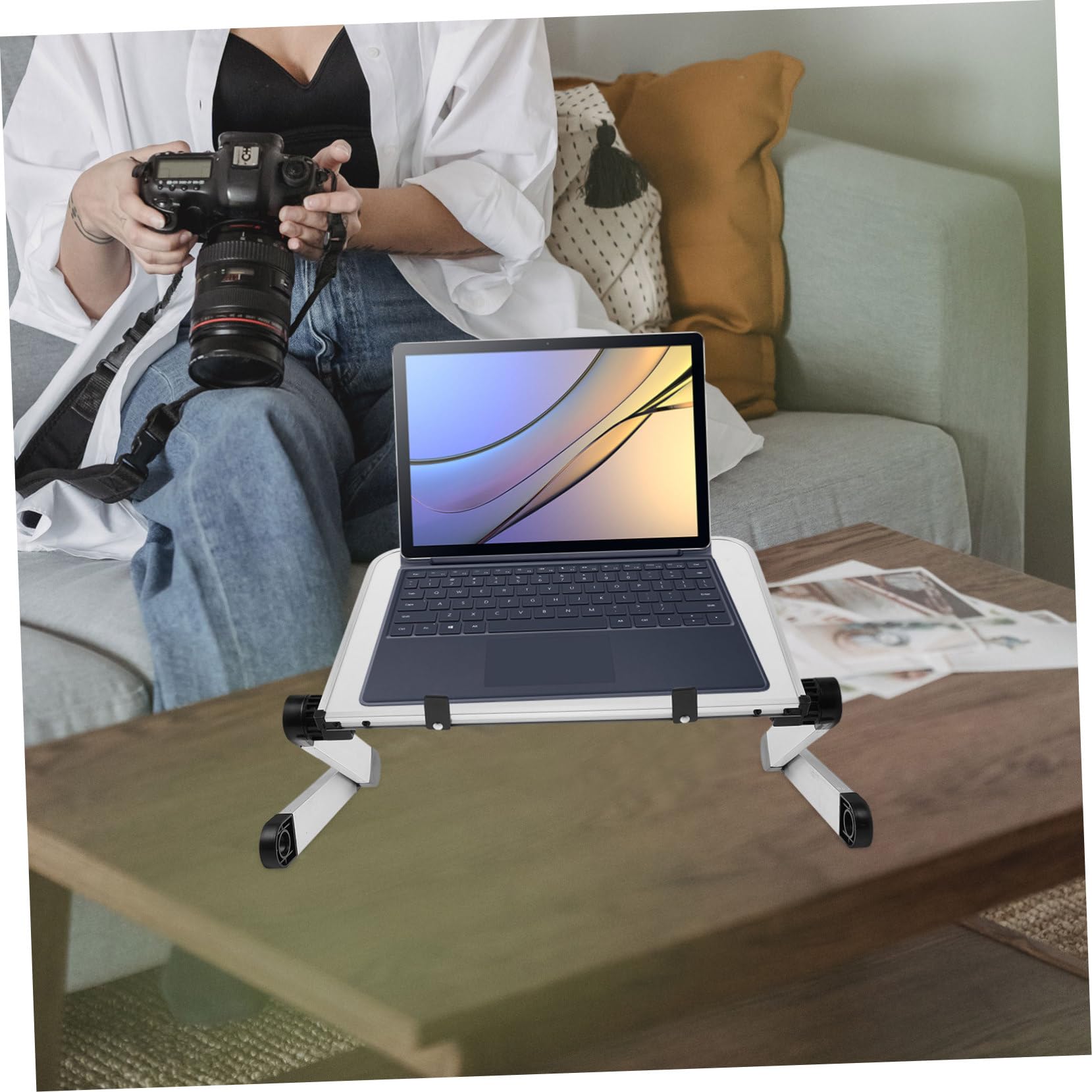 Supporto per Laptop da Scrivania Regolabile in Lega di Alluminio e Abs | Pieghevole e Salvaspazio, Dissipazione del Calore Efficiente, Compatibile Dispositivi