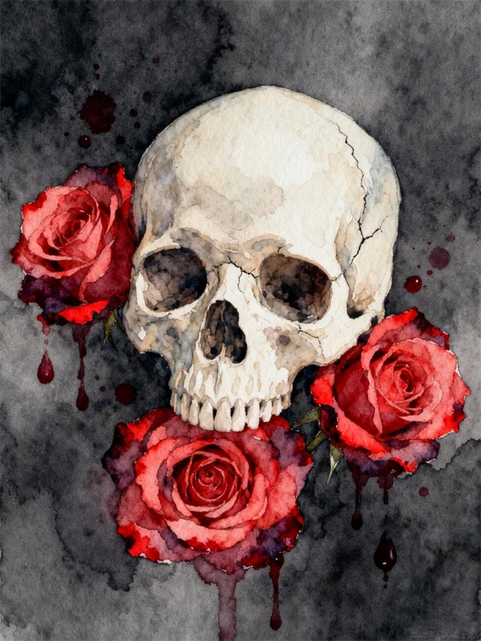 AMBATTERY DIY Bead Embroidery Set Watercolor Skull and Roses Beadwork Craft Kit for Beginners,Needlework Set,Preprint Pattern Decor Wall Art 60x80cm