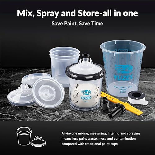 Miniatura 3 de YUZES Tazas desechables para pistola de pintura de 20 onzas líquidas (600ML), 40 tapas y forros desechables para tazas de pintura, 2 tazas duras con