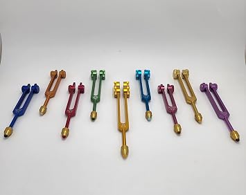 YANTRA Color Coded Chakra Weighted Tuning Fork Set of 9 for Healing with 9 GEM AMPLITUDES and Individually Marked Chakra Sign Bags and 8 Strikers/Mallets Includes Soul Purpose and Earth Star