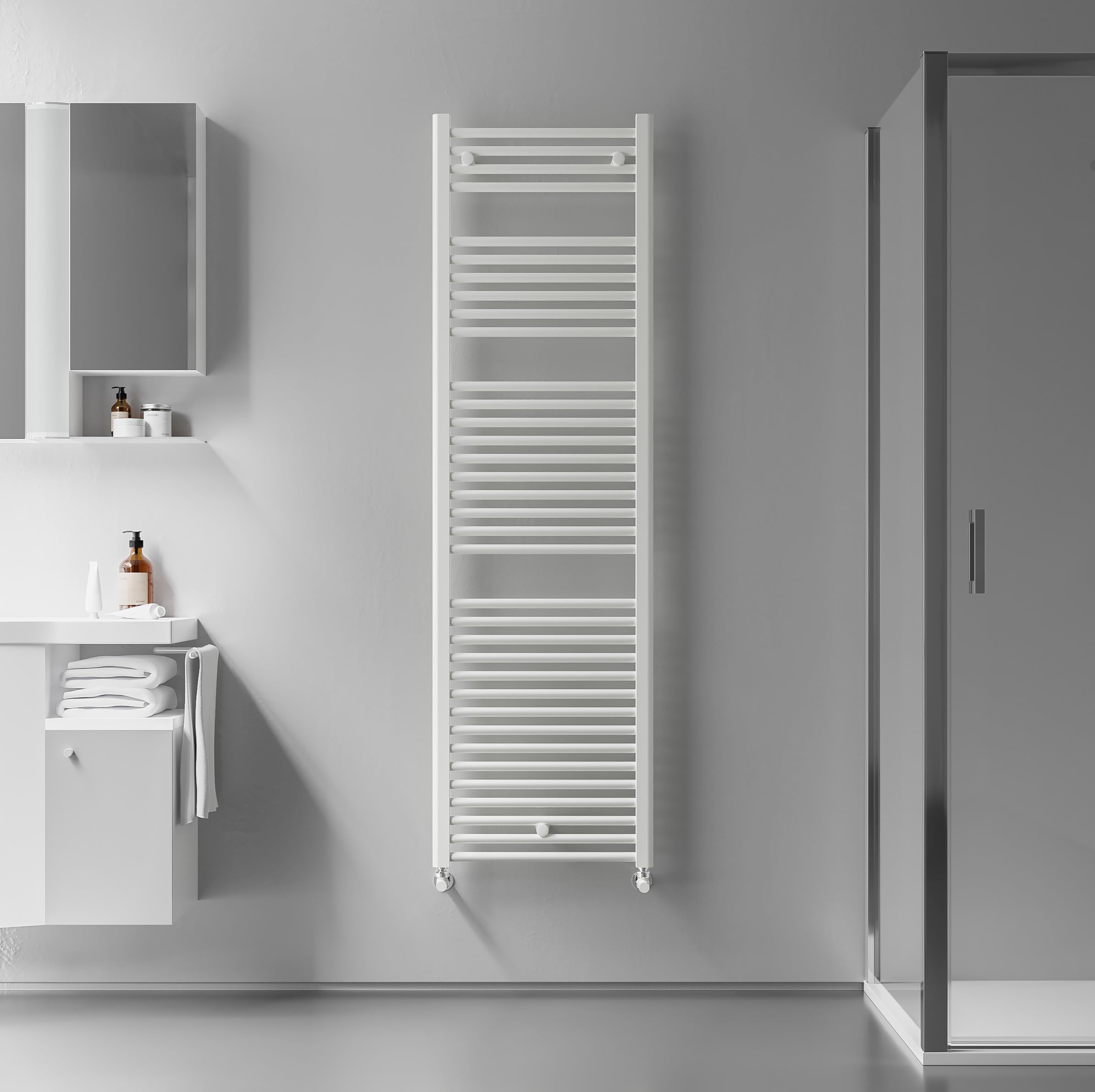 facula - Radiador Toallero DE Agua Ocean Blanco 1703x450mm | (NO Eléctrico) | 3 Soportes+purgador | Conexiones 3x1/2