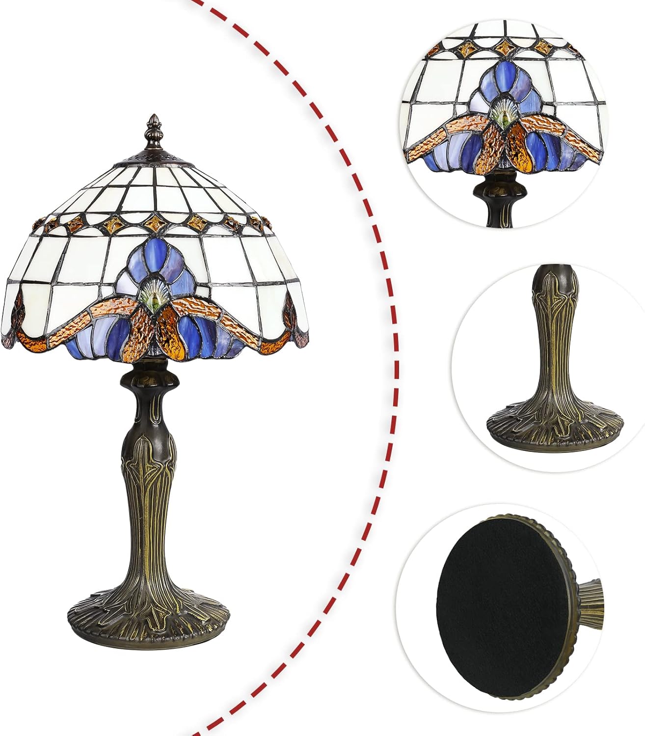 Vipush Tiffany Lamp, Vintage Style Glass Table Lamp - Tiffany Style Table Lamp for Bedside Nightstand Desk Reading Light Bedroom Living Room Decor Home Office